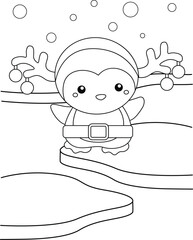 Cute Christmas Penguin Animal Winter Cartoon Holiday Coloring Activity for Kids and Adult