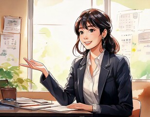 オフィスで説明をする女性