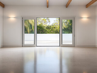 Naklejka premium Empty open room in a premium property with daytime lighting in a tropical setting