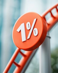 A vibrant orange sign displaying "1%" atop a roller coaster track, symbolizing fun, excitement, and thrill in an amusement park setting.