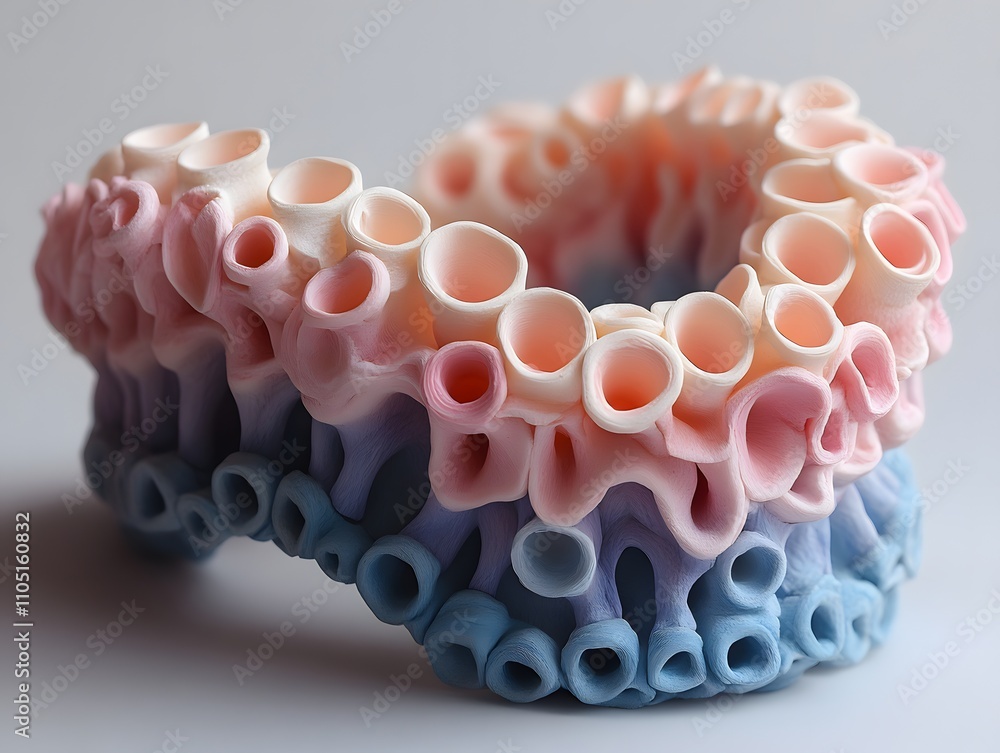 Poster vibrant organic architectural abstract digital render with fluid shapes geometric structures and col