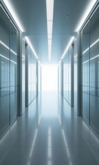 Fototapeta premium Modern Office Corridor with Bright Lighting.
