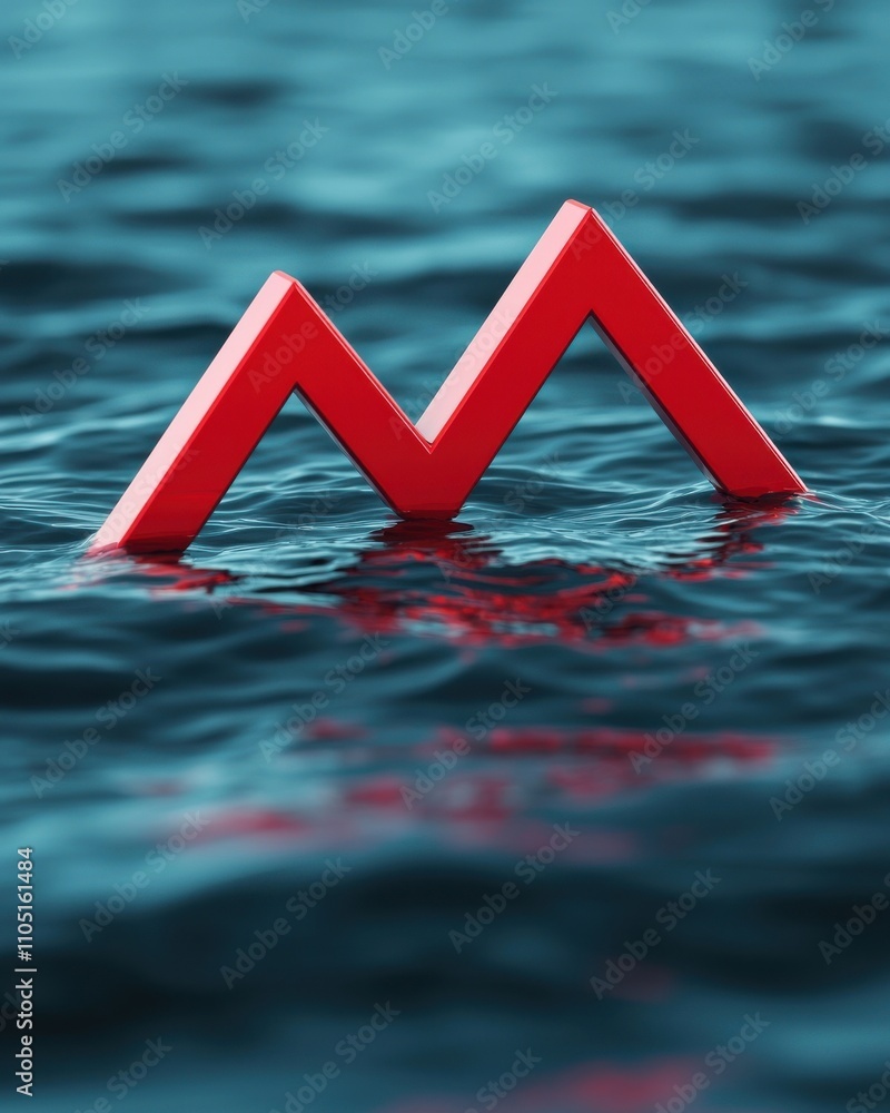 Poster a striking red geometric shape floats on calm blue water, creating a vibrant contrast and intriguing