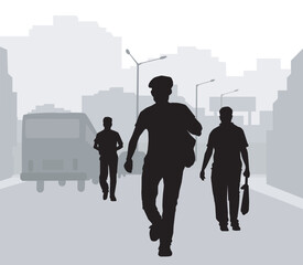 City street with Figures Silhouette