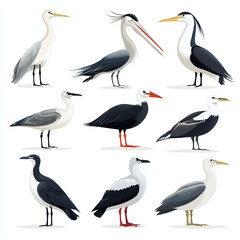 Fototapeta premium birds, featuring a flat design on a white background. 