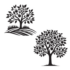 Fototapeta premium apple silhouette set tree - vector image of apple tree - nature tree - fruit tree - apple tree with fruit 
