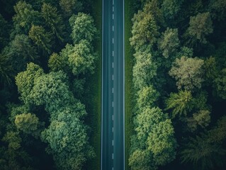 Road amidst trees from above