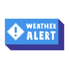 Weather alert. Blue badge. Graphic design. Illustration on white background.