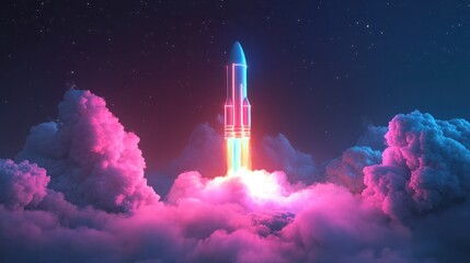 Naklejka premium Neon Rocket Launch.