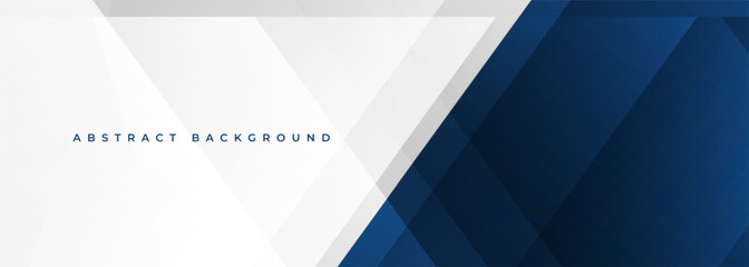 White and blue modern abstract wide banner with geometric shapes. Dark blue and white abstract background. Vector illustration