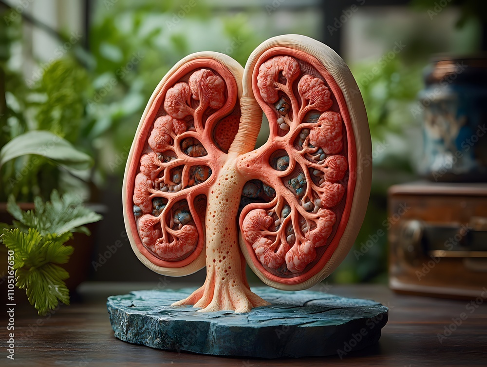 Aufkleber highly detailed and 3d rendering of the internal structure of a human kidney presented as a stylized