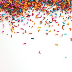 Colorful confetti scattered across a white surface, creating a festive and vibrant atmosphere perfect for celebrations. isolated on white background