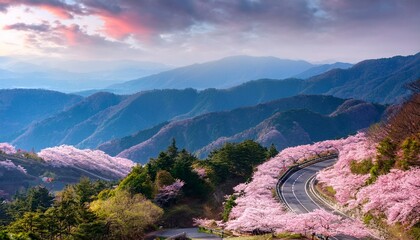 Mountain sakura road, clear blue sky