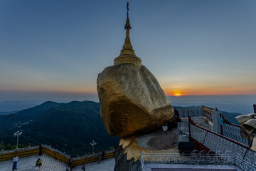 The sun set in twilight evening at   Kyaiktiyo pagoda, Golden rock, Myanmar.