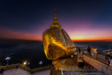 The sun set in twilight evening at   Kyaiktiyo pagoda, Golden rock, Myanmar.