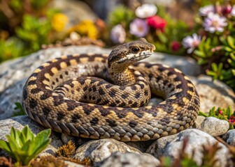 Aerial View of a European Nose-Horned Viper in Its Natural Habitat, Showcasing the Unique Patterns and Colors of This Fascinating Reptile in the Wild