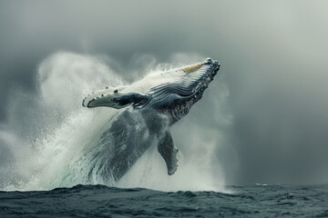 Fototapeta premium Fantastically beautiful majestic huge whale in blue ocean