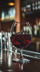Glass of red wine in bar