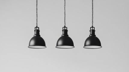 Obraz premium In the stylish interior design of a modern apartment, elegant black pendant lights are suspended from a pristine white ceiling.