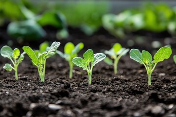 Broccoli Growing: Organic Patch of Inflorescence Cabbage with Lush Green Leaves