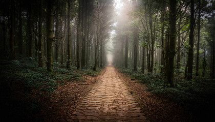 Fototapeta premium 深い森の中の一本道