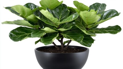 A Ficus plant, exuding vibrancy with its lush green leaves, stands against a clean, neutral backdrop, beautifully detailed in high resolution.