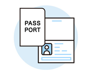 パスポートのアイコン。海外旅行のための身分証明書。