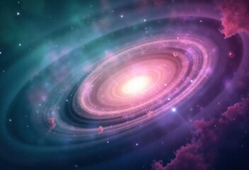 Obraz premium Spiral Galaxy in Pink and Teal Nebula