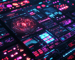 Ai-generated visual data interface digital space graphic design futuristic environment close-up viewpoint technology concept