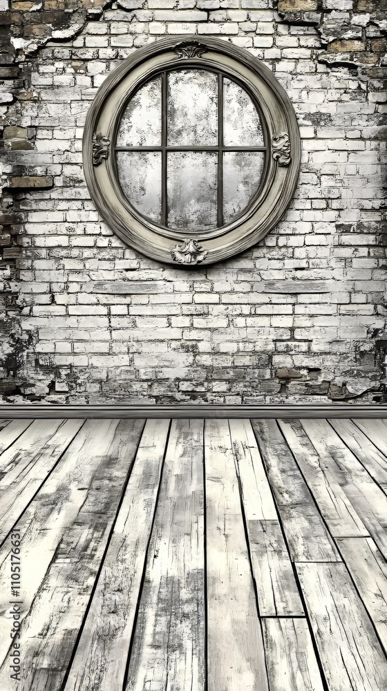 Poster a large round mirror boosts the minimalist aesthetic above a console table featuring eucalyptus in a