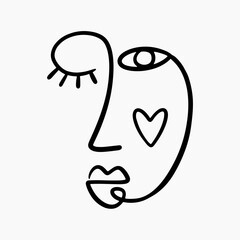 Abstract one line drawing woman face portrait logo