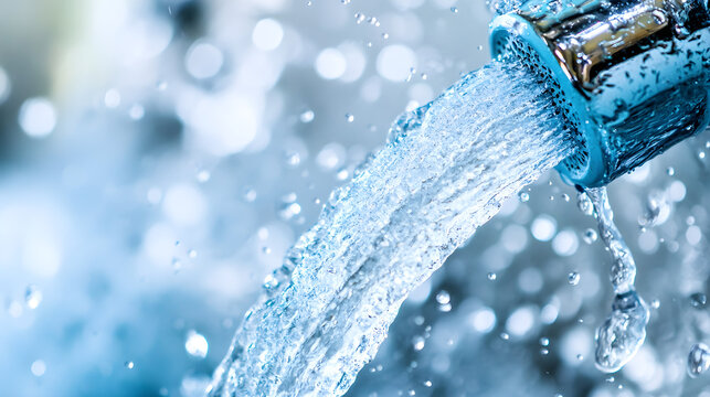 A close-up of a faucet with water gushing out at full force