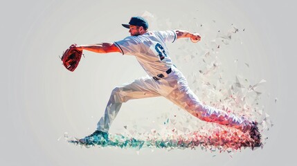 Baseball player pitches the ball