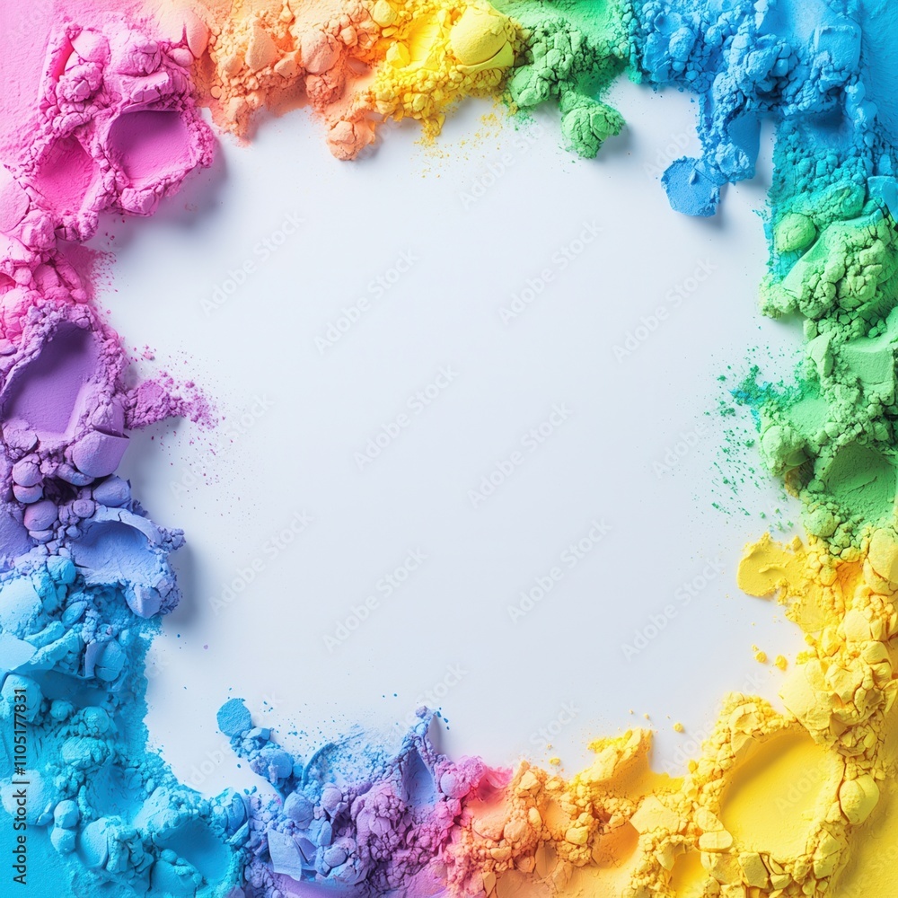 Poster a vibrant, colorful border of powdered pigments encircles a blank space, creating a playful and arti