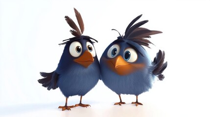 Obraz premium Whimsical Avian Art: Cartoon Birds on White Background