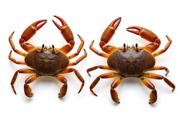 Two Red Crabs, Isolated White Background.