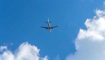 Fototapeta premium Airplane soaring against a vast blue sky