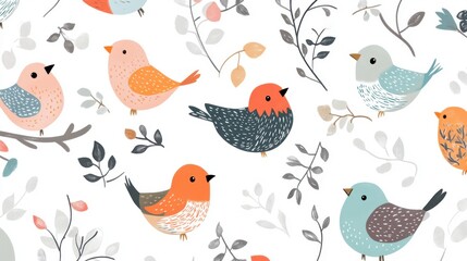 Whimsical Avian Art: Cartoon Birds on White Background