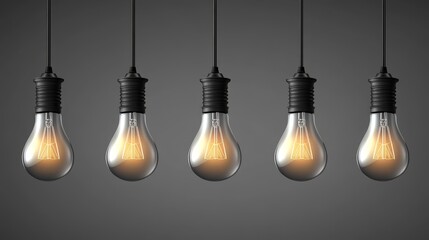 Obraz premium Brightly glowing hanging light bulbs stand out against a black background, fostering a sense of creativity and igniting innovative design concepts.