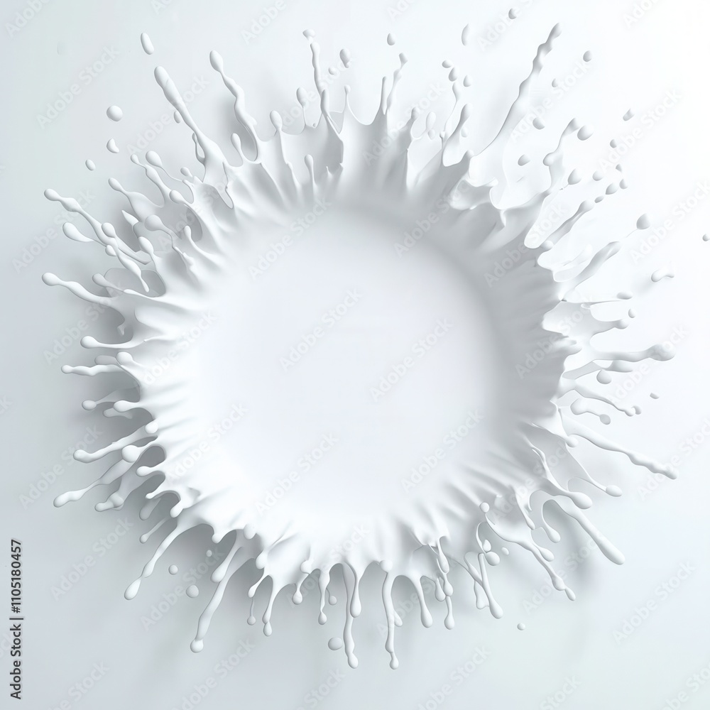 Poster a splash of white paint creates a dynamic, circular pattern against a light background, showcasing m