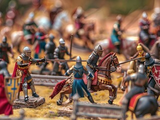  Miniature Medieval Battle Scene with Knights and Horses