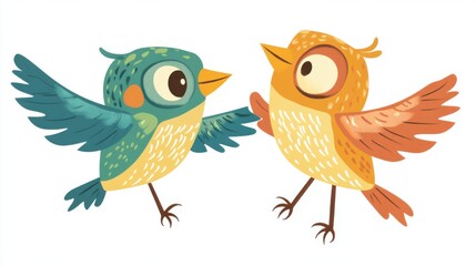 Fototapeta premium Whimsical Avian Art: Cartoon Birds on White Background