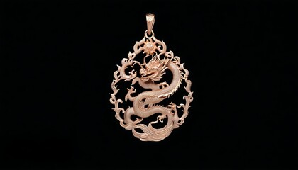 Intricately carved dragon metal pendant, exhibiting Eastern elegance.