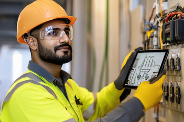 indian technician working on an electrical panel