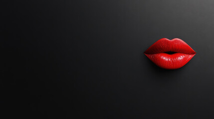 Bold red lips on black background, showcasing intricate texture and detail