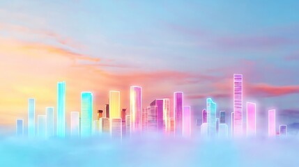 Fototapeta premium Colorful City Skyline with Neon Lights at Sunset