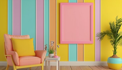 colorful room with chairs and table