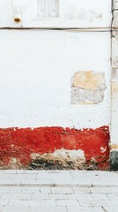 The intersection of rusty border and white wall results in a captivating texture contrast, emphasizing the effects of time and weathering.