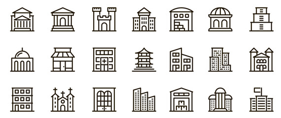 Building minimal thin line web icon set. Outline icons collection. Simple vector illustration.