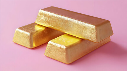 Golden Bars 3D Render on Pink